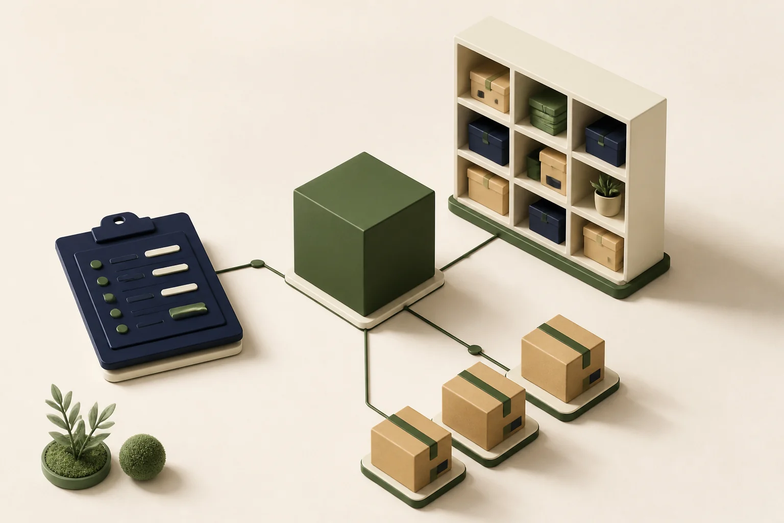 Concept illustration connecting orders, inventory and fulfilment systems